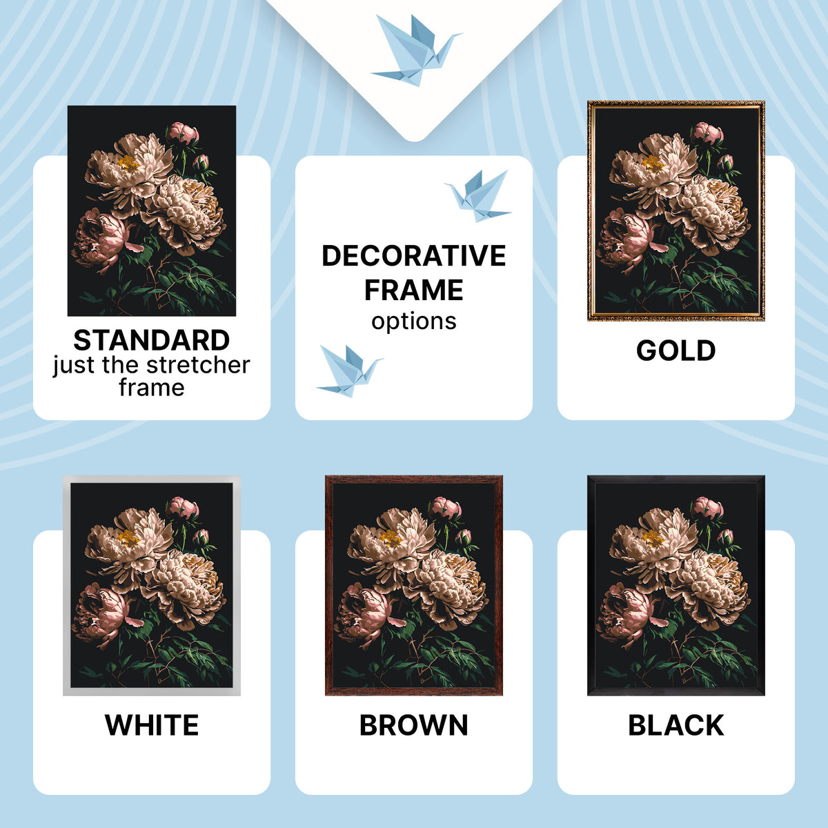 Paint by Numbers on a 40*50 cm frame Flowers - Peonies on a dark background LW 2003