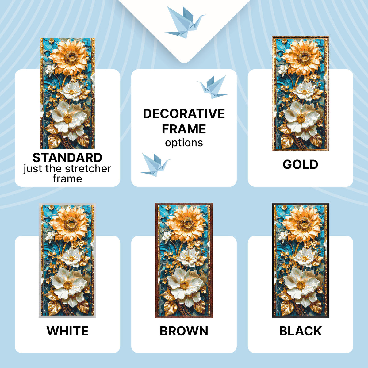 Számfestés kereten 40×80 cm – Gyengéd virágok fémes festékekkel – Virágok – LW 5101