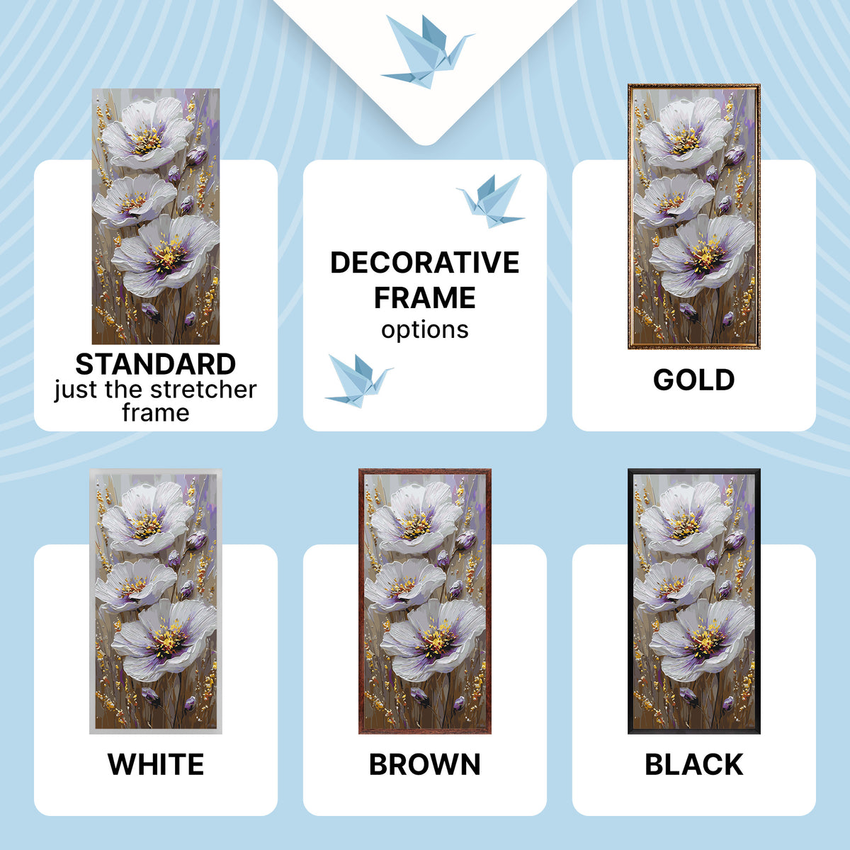 Számfestés kereten 40×80 cm – Gyengéd virágok fémes festékekkel – Virágok – LW 5207