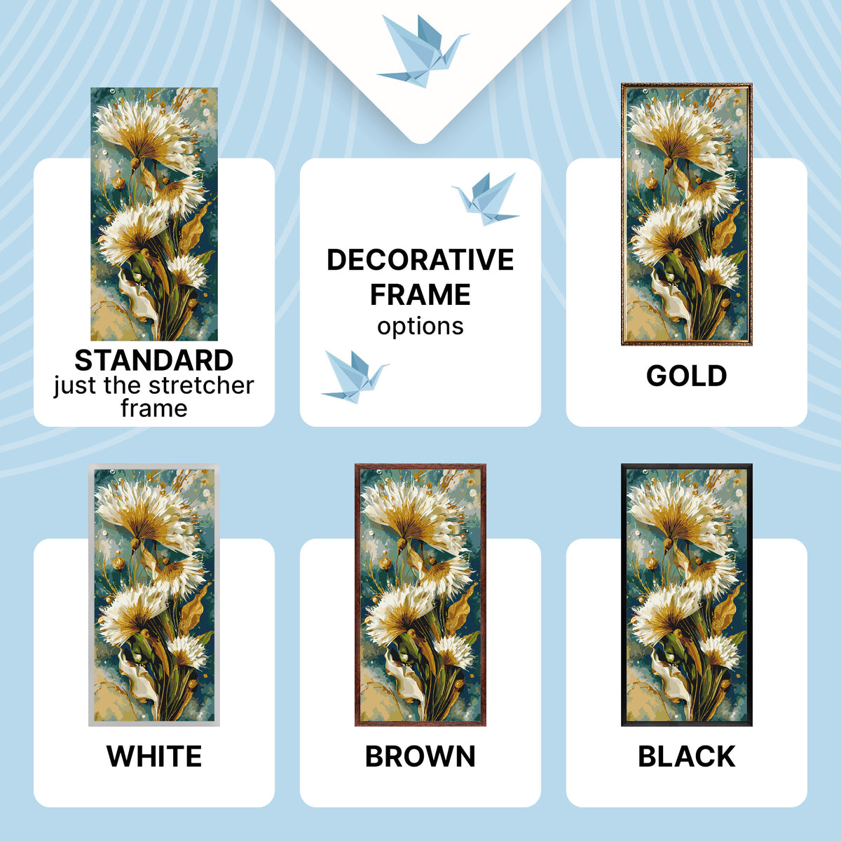 Számfestés kereten 40×80 cm – Pitypangok fémes festékekkel – Virágok – LW 5233