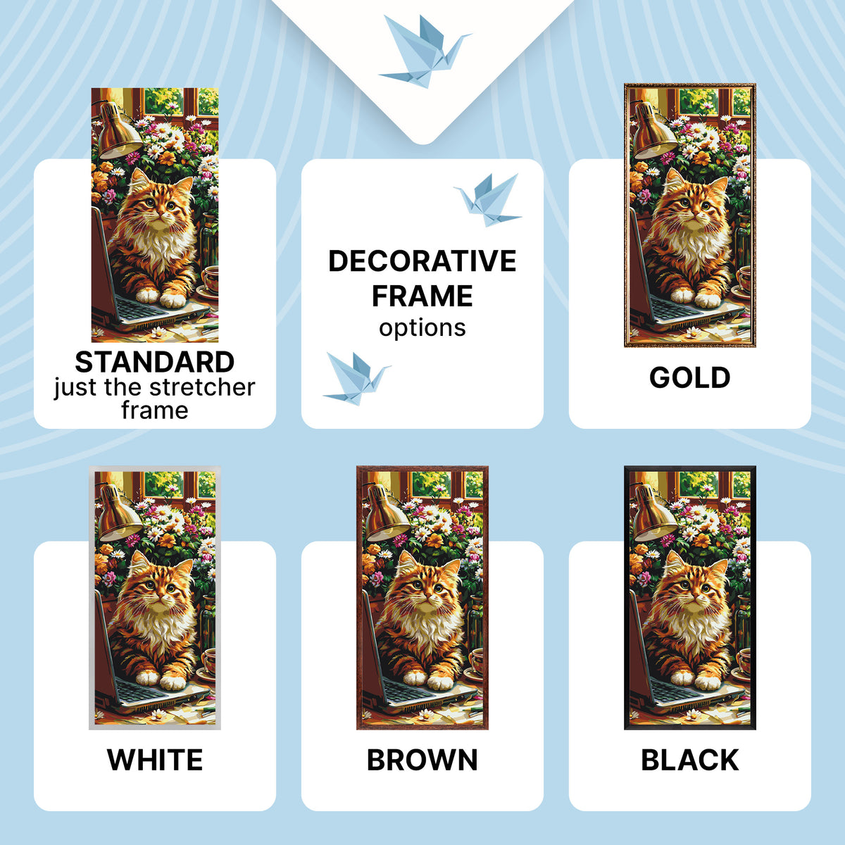 Számfestés kereten 40×80 cm – Szőrös irodavezető (macska) – Virágok/Állatok – LW 5246