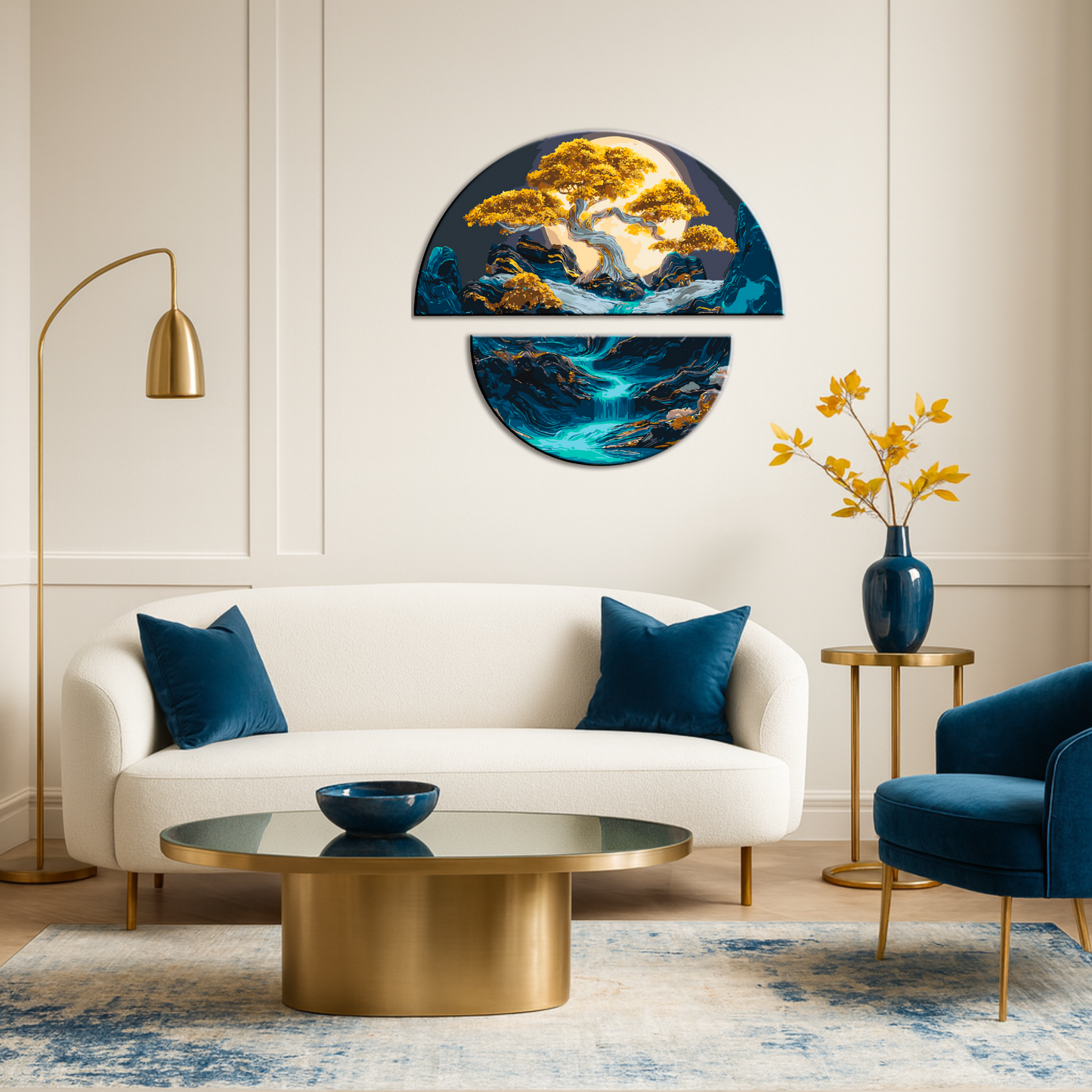 Számfestés kereten 70×70 cm Tájkép. Éjszakai harmónia fémes színekkel (félkörök) OSR 1007