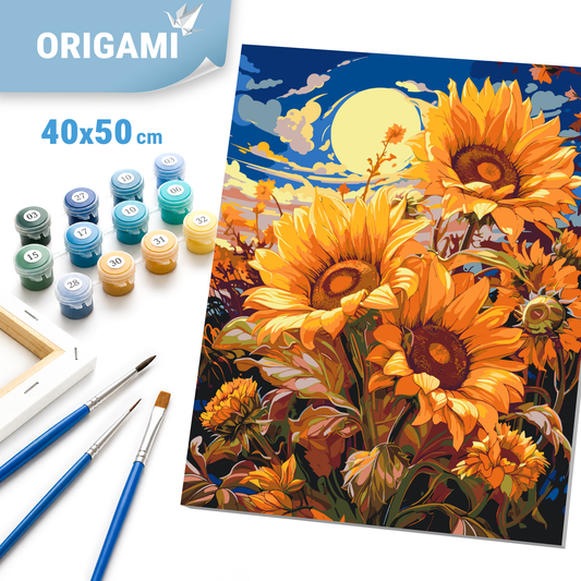 Számfestés kereten 40×50 cm cm – Napraforgók a hold alatt. Virágok LW 04070