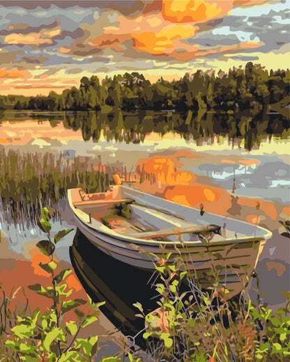 Számfestés kereten 40×50 cm tájkép – Csónak naplementében LW 2196