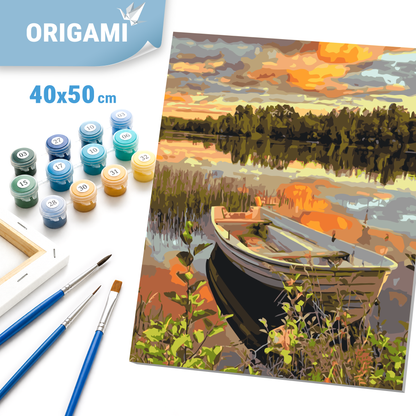 Számfestés kereten 40×50 cm tájkép – Csónak naplementében LW 2196