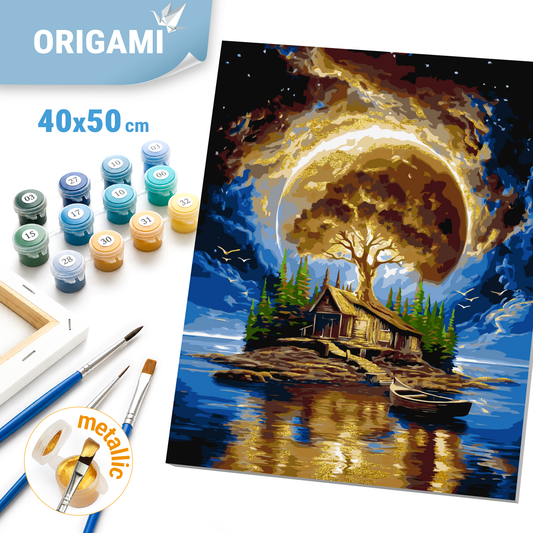 Számfestés kereten 40×50 cm cm – A csend szigete. Tájkép fémes színekkel LW 3014-01