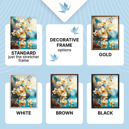 Számfestés kereten 40×50 cm – Orchideák fémes festékekkel – Tájkép/Virágok – LW 30311