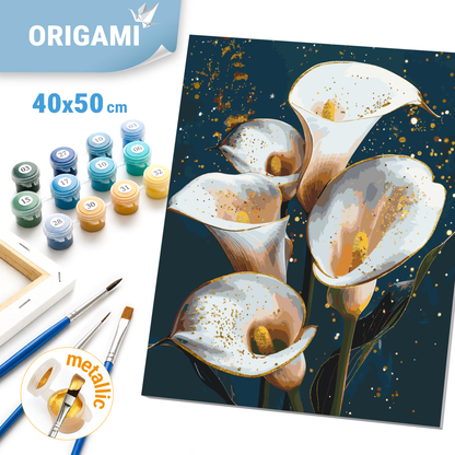 Számfestés kereten 40×50 cm Fehér kála. Virágok fémes színekkel LW 30360