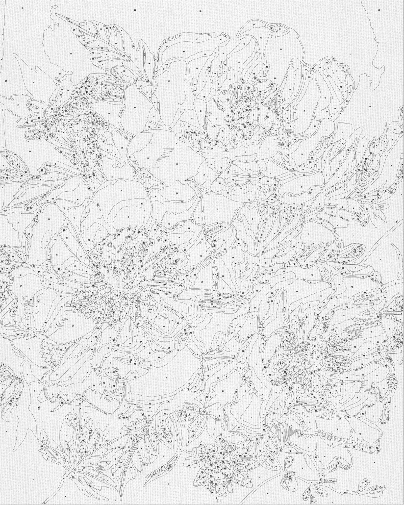 Számfestés kereten 40×50 cm Virágok. Fehér bazsarózsák arany fémes színekkel LW 30410