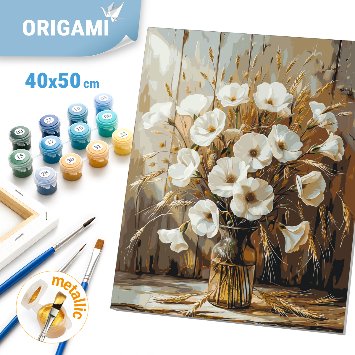 Számfestés kereten 40×50 cm Virágok. Pipacscsokor fémes színekkel LW 30491