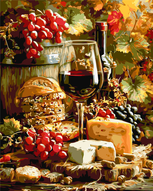 Számfestés kereten 40×50 cm Csendélet – bor, sajt és szőlő LW 3059-01