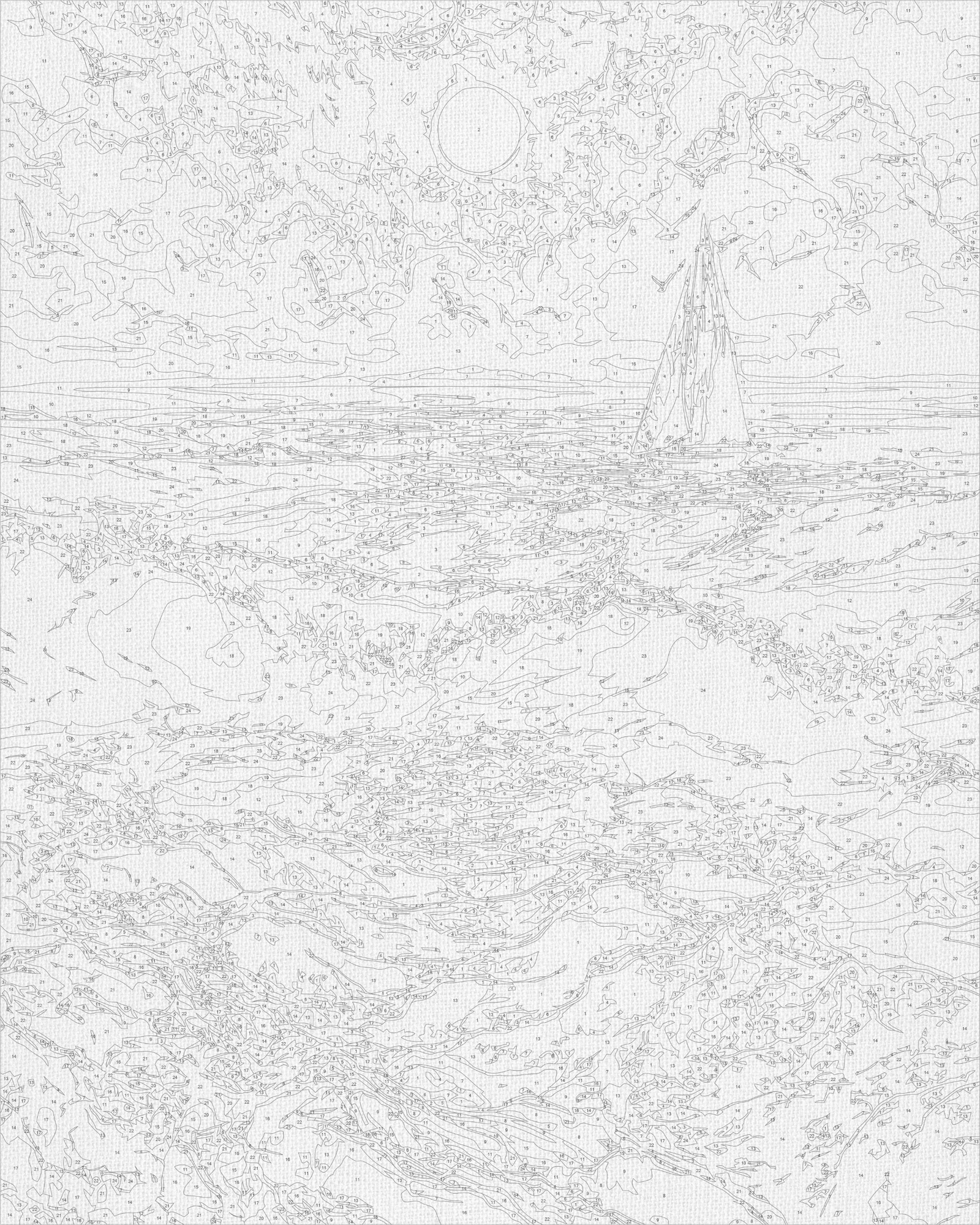 Számfestés kereten 40×50 cm Tájkép - Vitorlás hajnalban fémes színekkel LW 30610-01