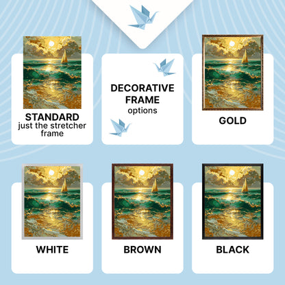 Paint by Numbers on a 40*50 cm frame Landscape - Sailboat at dawn with metallic colours LW 30610-01