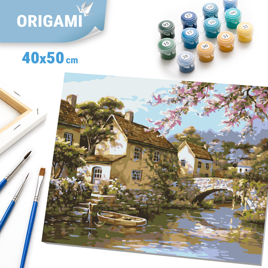 Paint by Numbers on a frame 40*50 cm landscape – Village by the river LW 3072