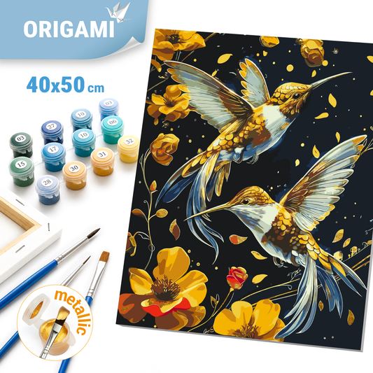 Számfestés kereten 40×50 cm Madarak tánca fémes színekkel LW 30759