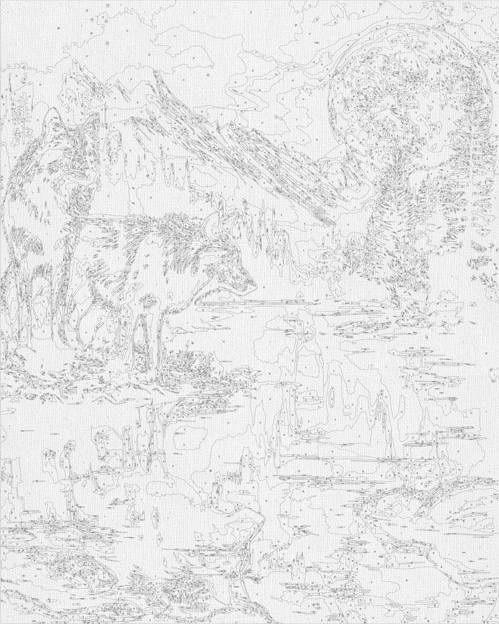 Számfestés kereten 40×50 cm Állatok. Farkaspár éjjel. Fémes színekkel LW 30780