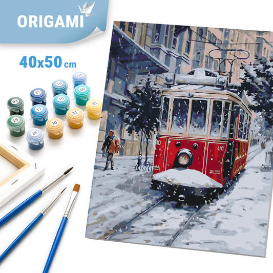 Paint by Numbers on a 40x50 cm frame - Old Red Tram - Landscape - LW 3088
