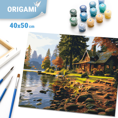 Paint by Numbers on a frame 40*50 cm – Landscape. House in the Forest LW 31250