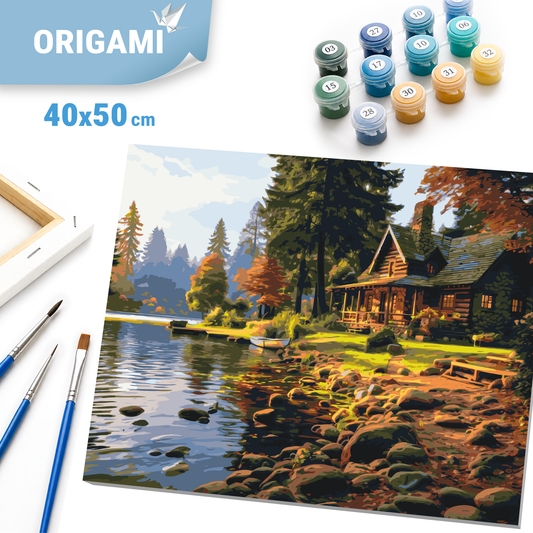 Számfestés kereten 40×50 cm – Tájkép. Ház az erdőben LW 31250
