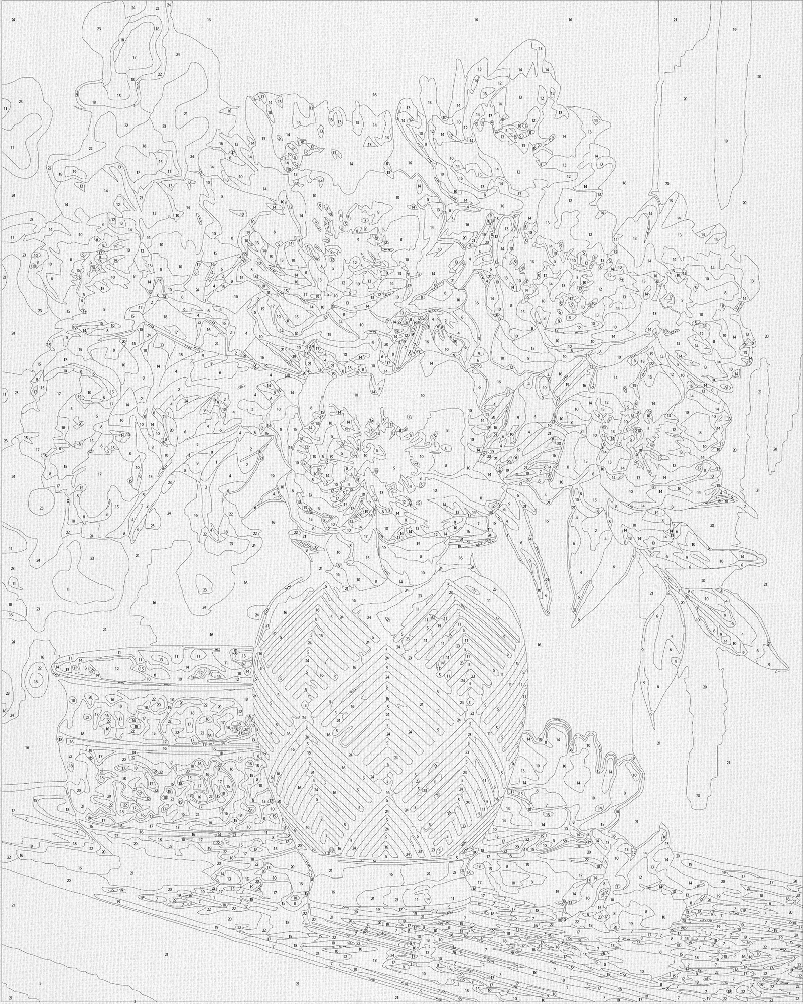 Paint by Numbers on a 40*50 cm frame White flowers in a vase with metallic gold paints LW 31350