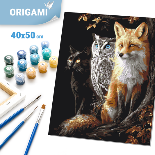 Számfestés kereten 40×50 cm cm – Róka, bagoly és macska az éjszakai erdőben. Állatok LW 3141-01