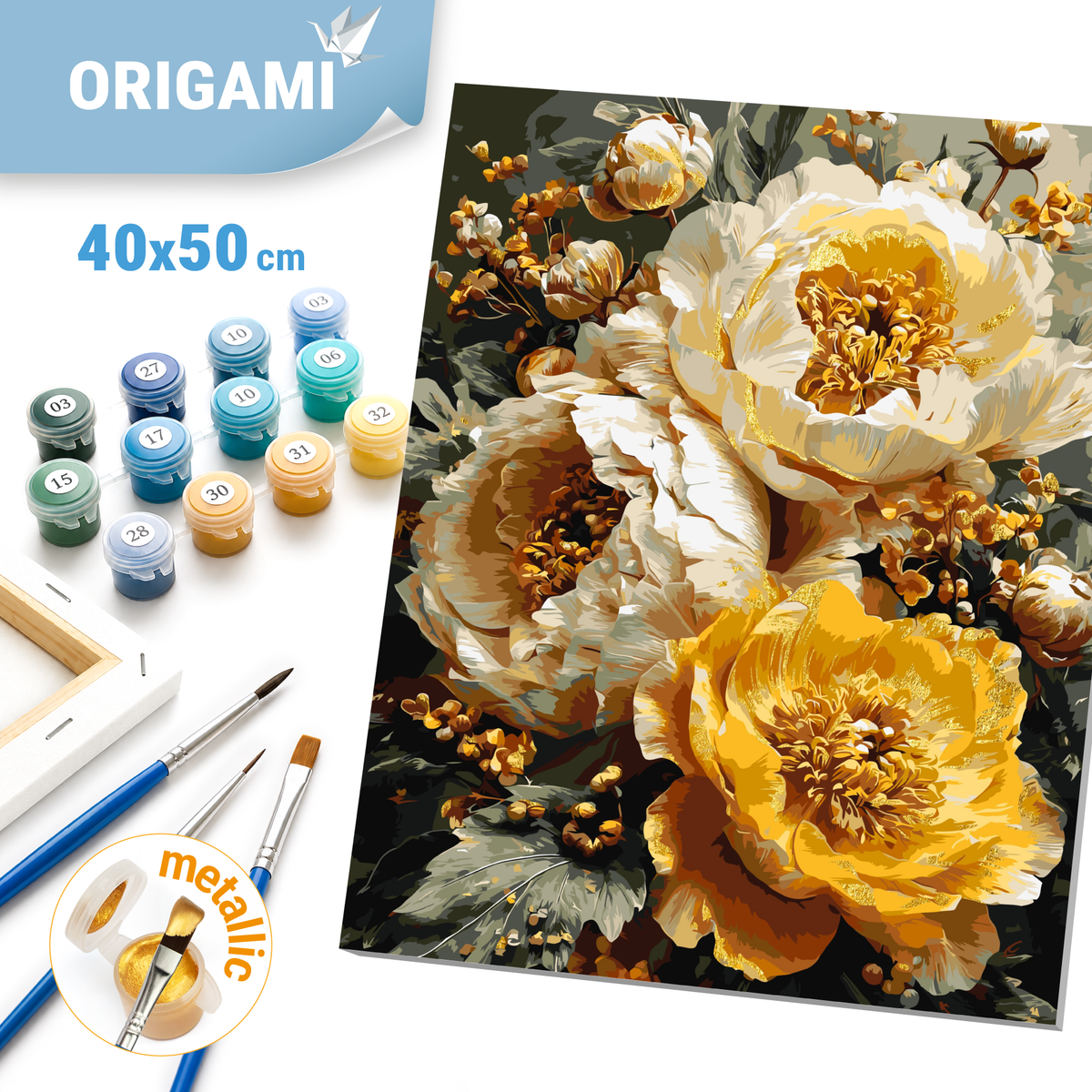 Paint by Numbers on frame 40*50 cm Flowers - Rich Peonies with metallic colors LW 3154-01
