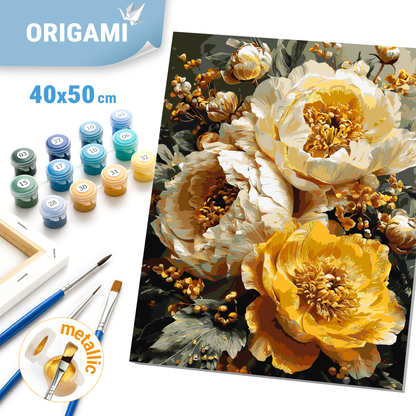 Paint by Numbers on frame 40*50 cm Flowers - Rich Peonies with metallic colors LW 3154-01