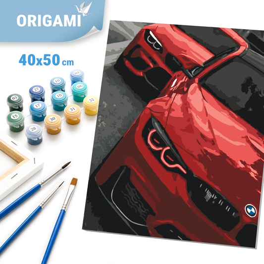 Számfestés kereten 40×50 cm cm – Piros BMW. Tájkép LW 3155