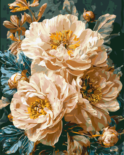 Számfestés kereten 40×50 cm Virágok - Bézs bazsarózsák fémes színekkel LW 3159-01
