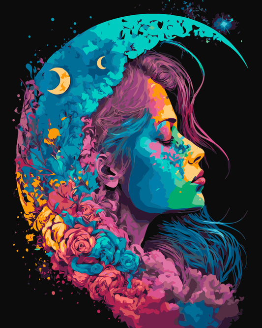 Számfestés kereten 40×50 cm – Holdlány portréja. Absztrakció LW 31640