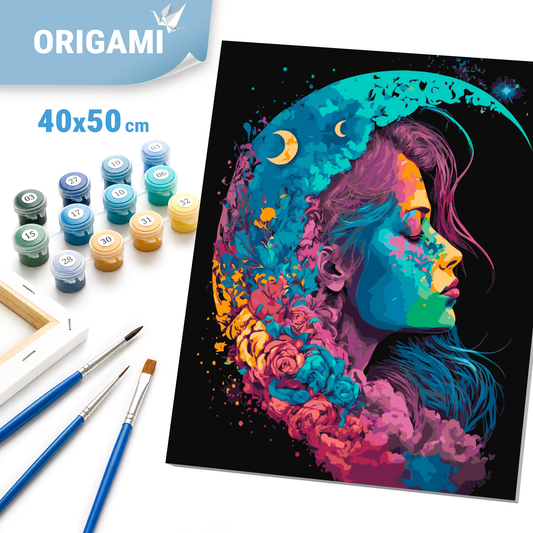 Számfestés kereten 40×50 cm – Holdlány portréja. Absztrakció LW 31640