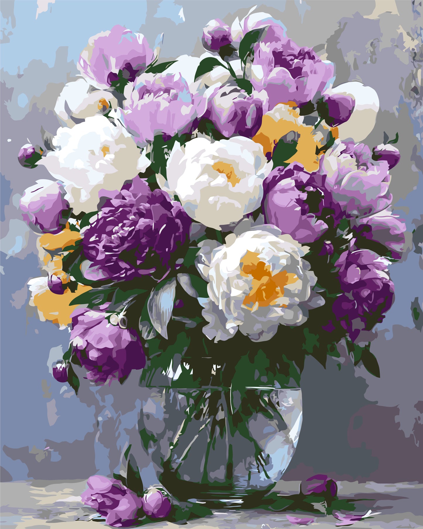 Számfestés kereten 40×50 cm Virágok - Bazsarózsák vázában LW 3167-01