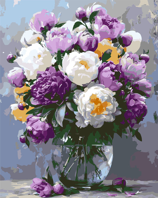 Számfestés kereten 40×50 cm Virágok - Bazsarózsák vázában LW 3167-01