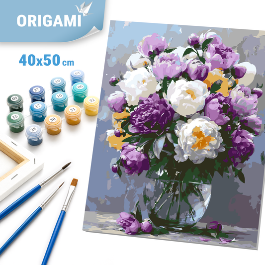 Számfestés kereten 40×50 cm Virágok - Bazsarózsák vázában LW 3167-01