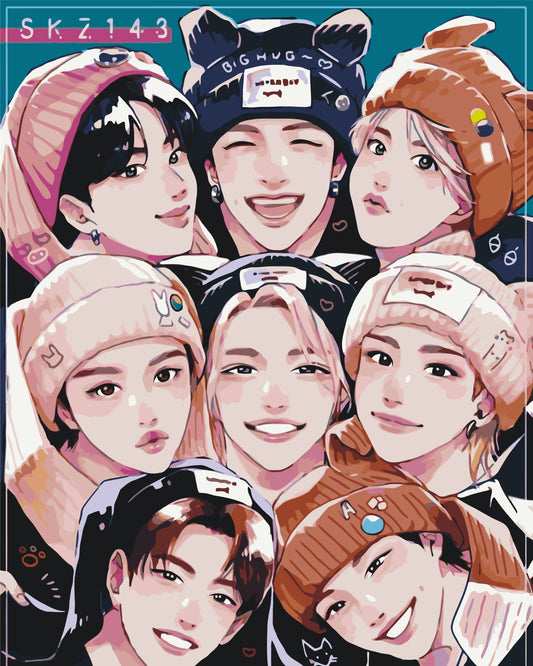 Maľovanie podľa čísel na ráme 40*50 cm - K-pop, Stray Kids. Filmoví hrdinovia - LW 31890