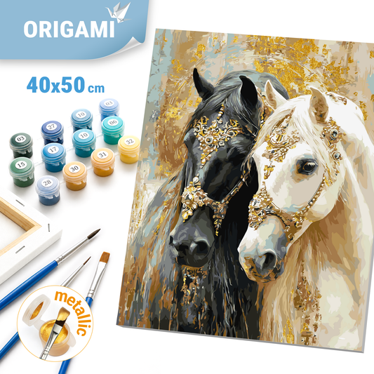 Számfestés kereten 40×50 cm cm – Két ló. Állatok fémes színekkel LW 32210-01