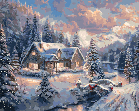 Maľovanie podľa čísel na ráme 40*50 cm – Zimné / Vianočné. Novoročná krajinka - LW 3253