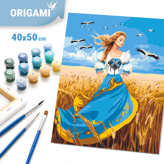Számfestés kereten 40×50 cm cm – Lány kék-sárga ruhában. Emberek LW 32580
