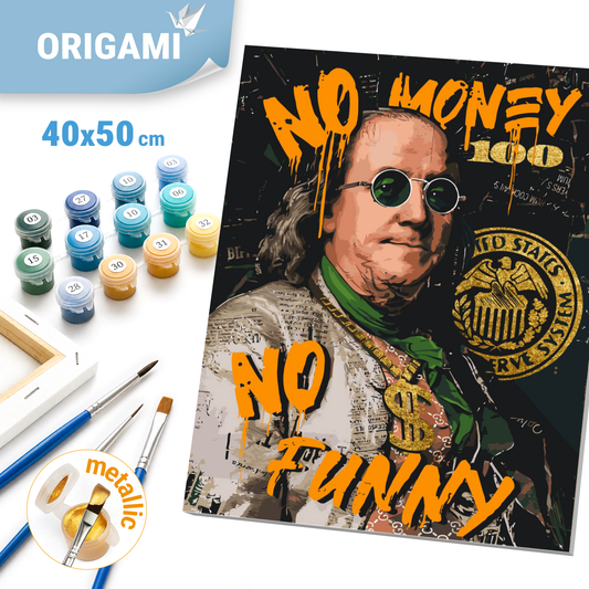 Számfestés kereten 40×50 cm cm – Franklin. No money no funny. Emberek fémes színekkel LW 3284