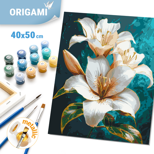 Számfestés kereten 40×50 cm cm – Vízi liliom. Virágok fémes színekkel LW 3294