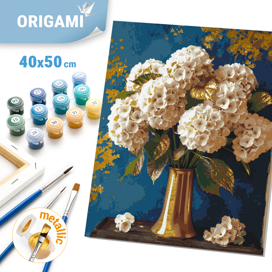 Számfestés kereten 40×50 cm Virágok. Hortenziacsokor fémes színekkel LW 3295