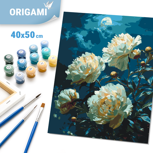 Számfestés kereten 40×50 cm Virágok Bazsarózsák a hold alatt LW 3297