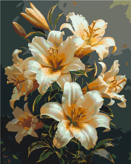 Számfestés kereten 40×50 cm Virágok Ragyogó liliomok fémes színekkel LW 3303