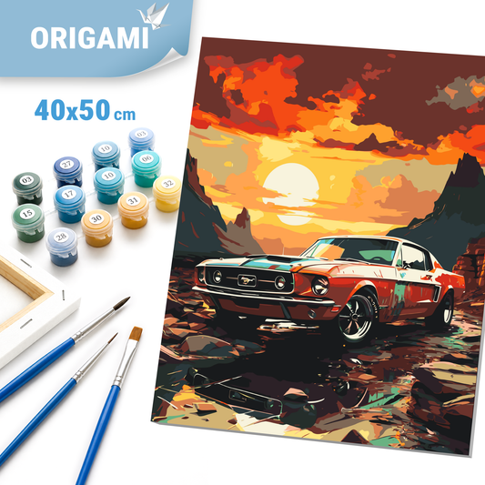 Paint by Numbers on a 40x50 cm frame - Mustang at Sunset - LW 3314
