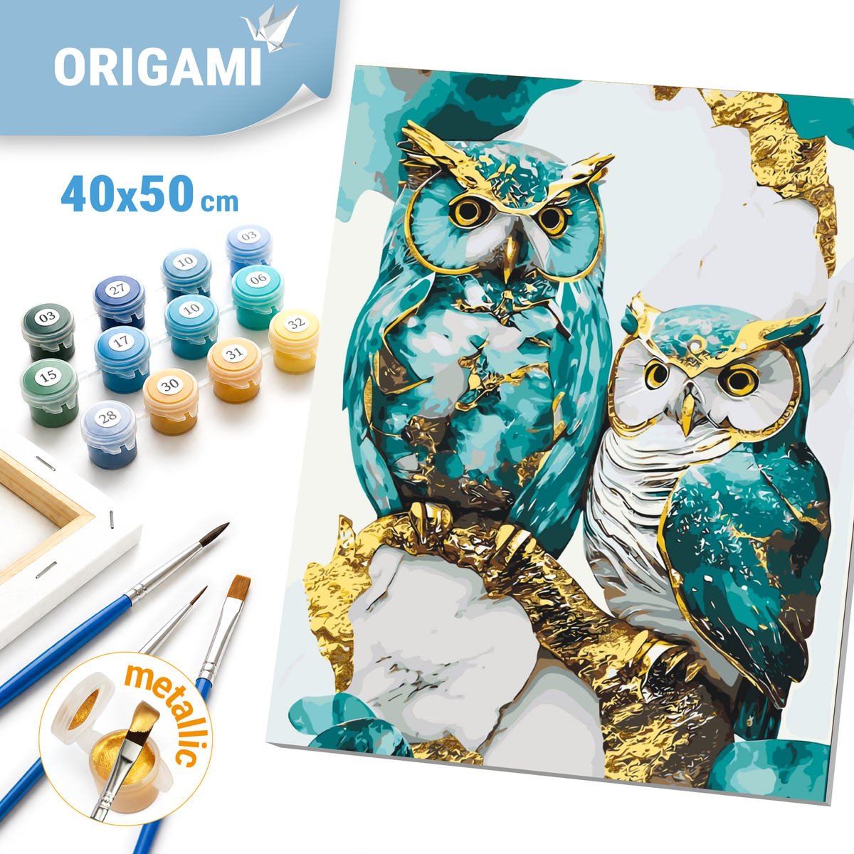 Paint by Numbers on a 40*50 cm frame Animals. Two owls with Metallic Paints LW 3405