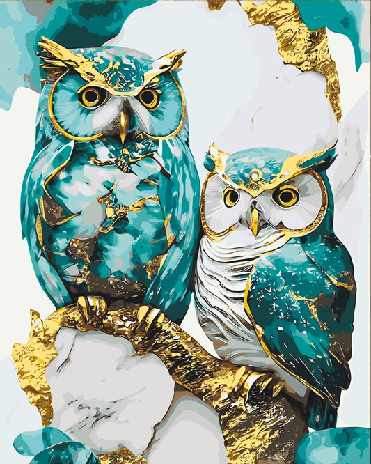 Számfestés kereten 40×50 cm Állatok. Két bagoly fémes színekkel LW 3405