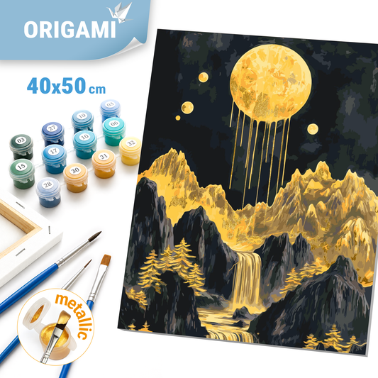 Számfestés kereten 40×50 cm cm – Arany este. Tájkép fémes színekkel LW 3427