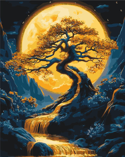 Számfestés kereten 40×50 cm Tájkép. Fa fémes színekkel LW 3428