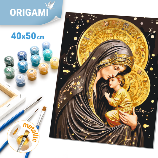 Számfestés kereten 40×50 cm - Szent Istenszülő ikonja fémes színekkel LW 3433
