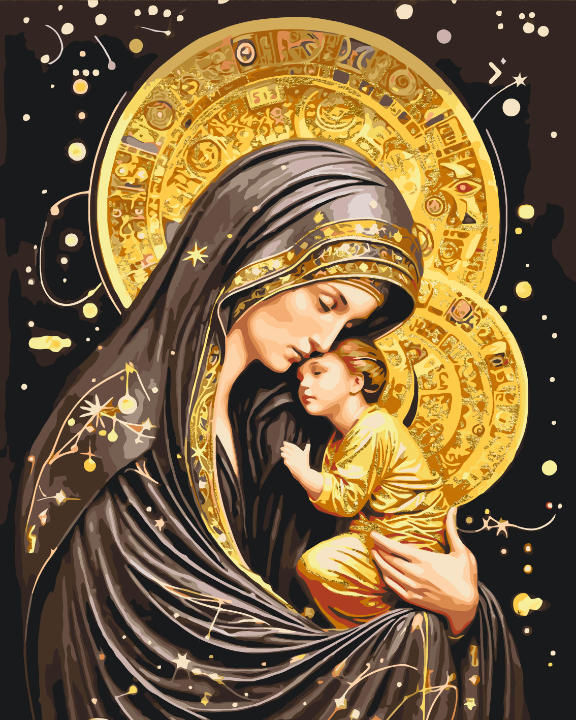 Számfestés kereten 40×50 cm - Szent Istenszülő ikonja fémes színekkel LW 3433